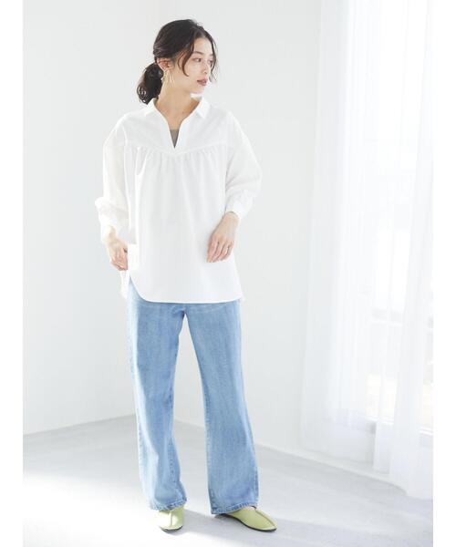 Green　Parks（グリーンパークス）の「切替ギャザー襟付ブラウス＊（シャツ/ブラウス・レディース・ミント/オレンジ/オフホワイト・FREE）」の6枚目の写真