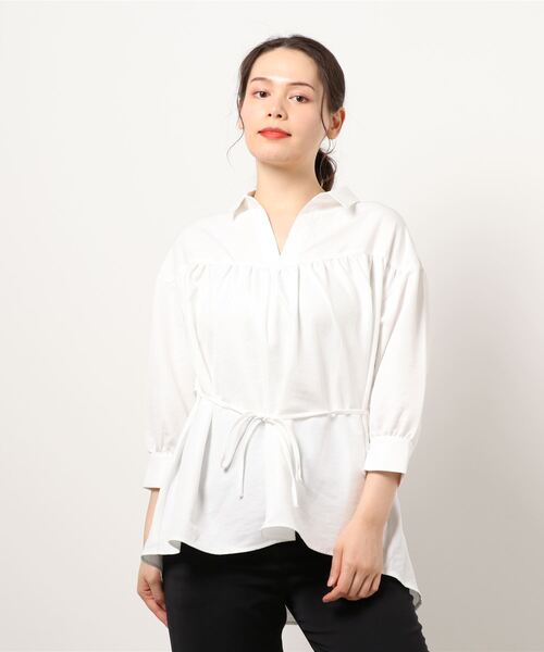 Green　Parks（グリーンパークス）の「切替ギャザー襟付ブラウス＊（シャツ/ブラウス・レディース・ミント/オレンジ/オフホワイト・FREE）」の21枚目の写真