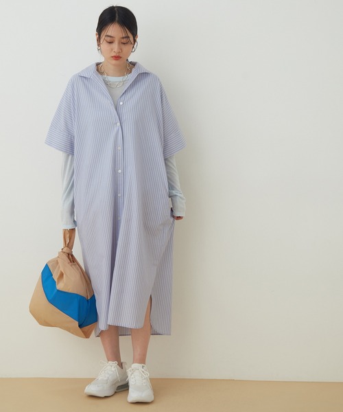 ADAM ET ROPE'(アダムエロペ)の「【アウトレット店舗・WEB限定】TCブロードシャツワンピース(シャツワンピース・レディース・ホワイト/ネイビー/ブラウン系その他2/ブルー系その他4・FREE)」の4枚目の写真