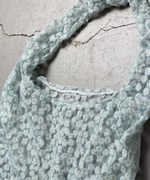 me+em select（ミームセレクト）の「フラワー刺繍シースルートートバッグ【巾着シフォンポーチ付き】（トートバッグ・レディース・ブラック/パープル/アイボリー/ミント・FREE）」の20枚目の写真