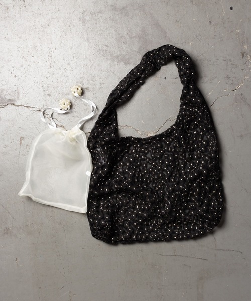 me+em select（ミームセレクト）の「フラワー刺繍シースルートートバッグ【巾着シフォンポーチ付き】（トートバッグ・レディース・ブラック/パープル/アイボリー/ミント・FREE）」の19枚目の写真