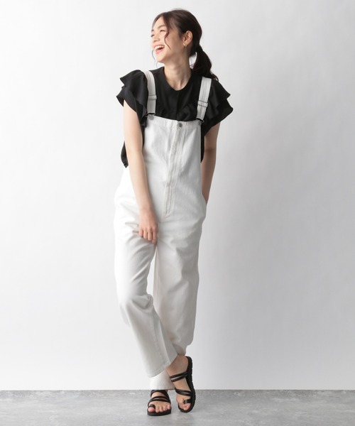 GLOBAL WORK(グローバルワーク)の「リネンカツラギオーバーオール/937177(サロペット/オーバーオール・レディース・ホワイト/オフホワイト/ダークグレー・FREE)」の5枚目の写真