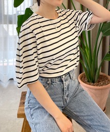 CEMONEMO | 半袖 ボーダー パフスリーブ カットソー(Tシャツ/カットソー)