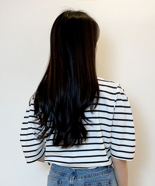 CEMONEMO(セモネモ)の「半袖 ボーダー パフスリーブ カットソー(Tシャツ/カットソー・レディース・ライトブルー/ベージュ/アイボリー/ミント・FREE)」の11枚目の写真