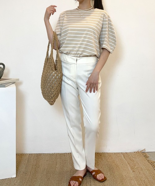 CEMONEMO(セモネモ)の「半袖 ボーダー パフスリーブ カットソー(Tシャツ/カットソー・レディース・ライトブルー/ベージュ/アイボリー/ミント・FREE)」の14枚目の写真