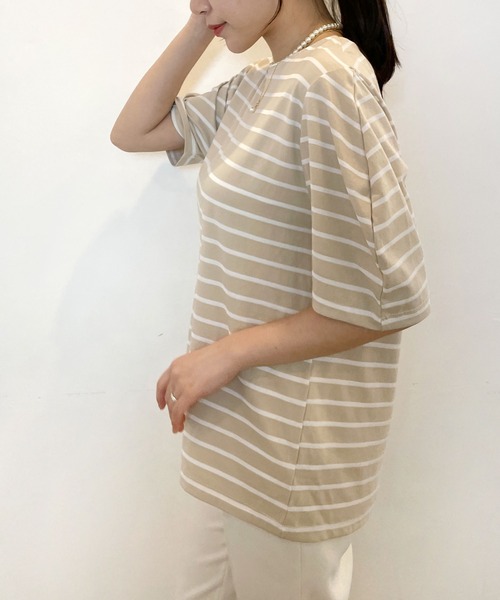 CEMONEMO(セモネモ)の「半袖 ボーダー パフスリーブ カットソー(Tシャツ/カットソー・レディース・ライトブルー/ベージュ/アイボリー/ミント・FREE)」の16枚目の写真