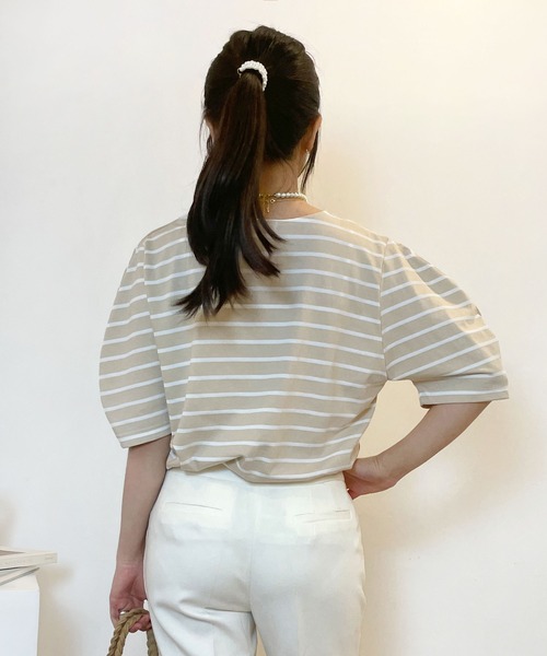 CEMONEMO(セモネモ)の「半袖 ボーダー パフスリーブ カットソー(Tシャツ/カットソー・レディース・ライトブルー/ベージュ/アイボリー/ミント・FREE)」の17枚目の写真