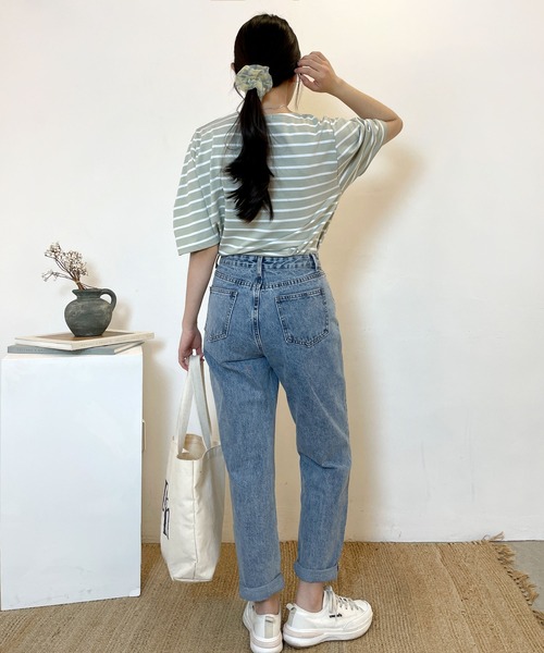 CEMONEMO(セモネモ)の「半袖 ボーダー パフスリーブ カットソー(Tシャツ/カットソー・レディース・ライトブルー/ベージュ/アイボリー/ミント・FREE)」の21枚目の写真