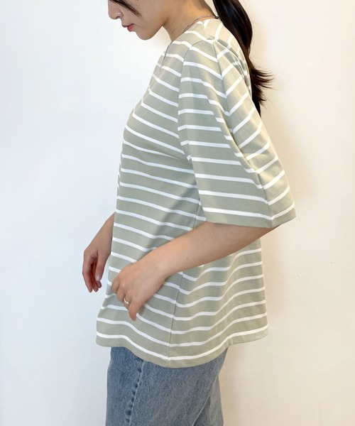 CEMONEMO(セモネモ)の「半袖 ボーダー パフスリーブ カットソー(Tシャツ/カットソー・レディース・ライトブルー/ベージュ/アイボリー/ミント・FREE)」の22枚目の写真