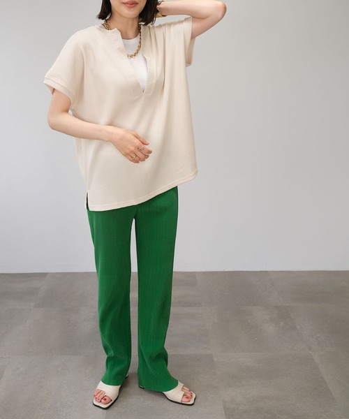 ＡＮＤＪ（アンドジェイ）の「深キーネックフレンチスリーブサーマルTシャツ（Tシャツ/カットソー・レディース・モカ/ライトカーキ/ベージュ系その他・M）」の7枚目の写真