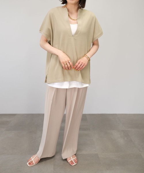 ＡＮＤＪ（アンドジェイ）の「深キーネックフレンチスリーブサーマルTシャツ（Tシャツ/カットソー・レディース・モカ/ライトカーキ/ベージュ系その他・M）」の12枚目の写真