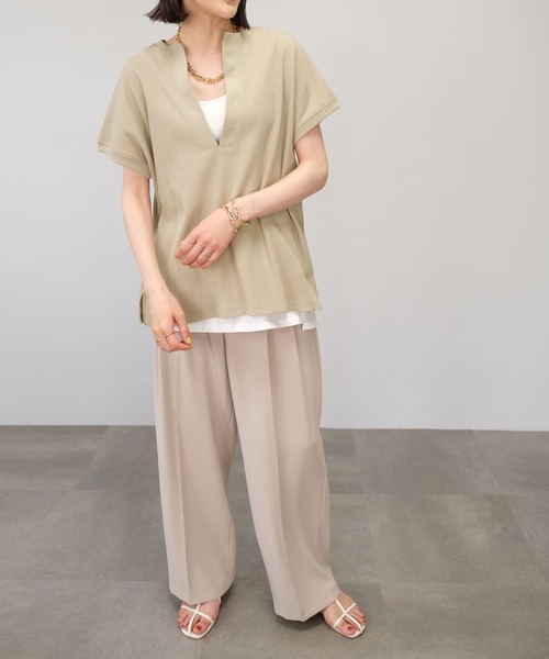 ＡＮＤＪ（アンドジェイ）の「深キーネックフレンチスリーブサーマルTシャツ（Tシャツ/カットソー・レディース・モカ/ライトカーキ/ベージュ系その他・M）」の18枚目の写真
