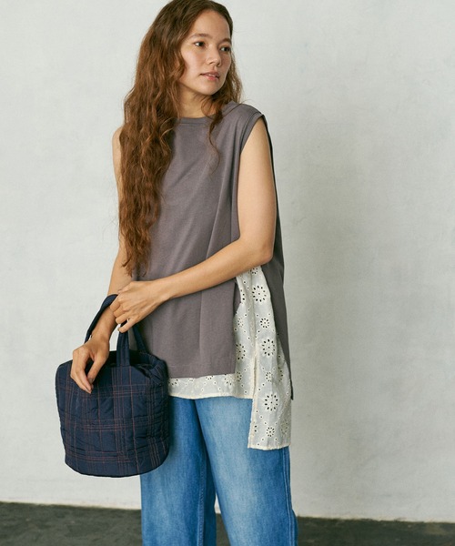 PUAL CE CIN（ピュアルセシン）の「【WEB限定】コットンレースノースリーブ（Tシャツ/カットソー・レディース・ブラック/ベージュ/グレー・FREE）」の13枚目の写真