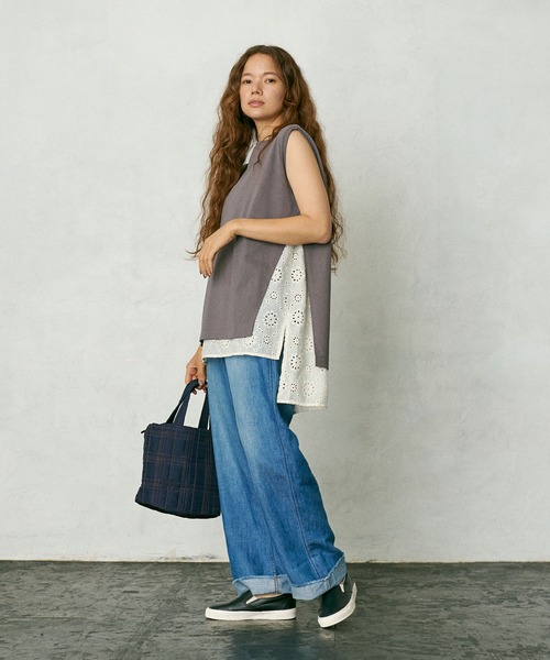 PUAL CE CIN（ピュアルセシン）の「【WEB限定】コットンレースノースリーブ（Tシャツ/カットソー・レディース・ブラック/ベージュ/グレー・FREE）」の18枚目の写真