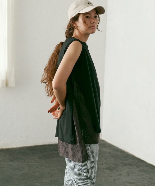 PUAL CE CIN（ピュアルセシン）の「【WEB限定】コットンレースノースリーブ（Tシャツ/カットソー・レディース・ブラック/ベージュ/グレー・FREE）」の20枚目の写真