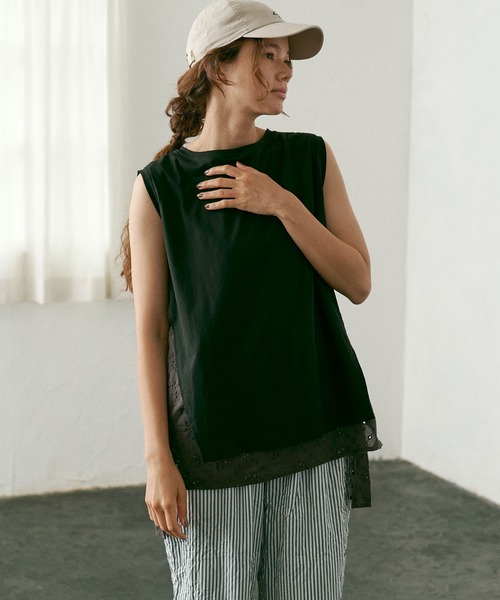 PUAL CE CIN（ピュアルセシン）の「【WEB限定】コットンレースノースリーブ（Tシャツ/カットソー・レディース・ブラック/ベージュ/グレー・FREE）」の21枚目の写真