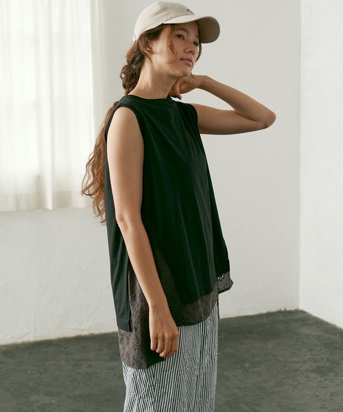 PUAL CE CIN（ピュアルセシン）の「【WEB限定】コットンレースノースリーブ（Tシャツ/カットソー・レディース・ブラック/ベージュ/グレー・FREE）」の22枚目の写真