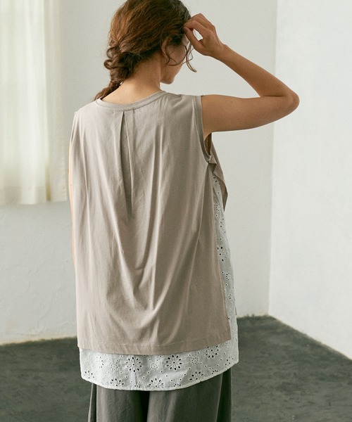 PUAL CE CIN（ピュアルセシン）の「【WEB限定】コットンレースノースリーブ（Tシャツ/カットソー・レディース・ブラック/ベージュ/グレー・FREE）」の10枚目の写真