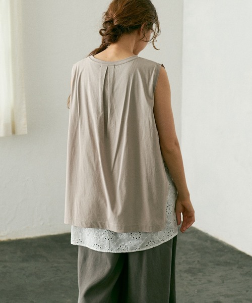 PUAL CE CIN（ピュアルセシン）の「【WEB限定】コットンレースノースリーブ（Tシャツ/カットソー・レディース・ブラック/ベージュ/グレー・FREE）」の11枚目の写真