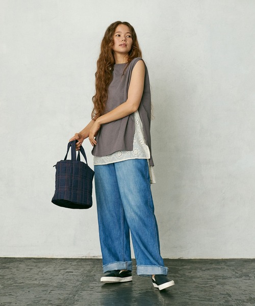 PUAL CE CIN（ピュアルセシン）の「【WEB限定】コットンレースノースリーブ（Tシャツ/カットソー・レディース・ブラック/ベージュ/グレー・FREE）」の16枚目の写真