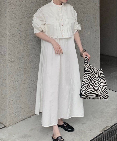 Ezick(エジック)の「【人気WEARISTA別注】タイプライターブラウス付きワンピース(ワンピース・レディース・ホワイト/ブラック・FREE)」の2枚目の写真