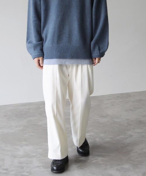SENSION(センション)の「center press wide slacks(スラックス・メンズ・オフホワイト/ライトカーキ/ターコイズブルー・S/M/L)」の10枚目の写真
