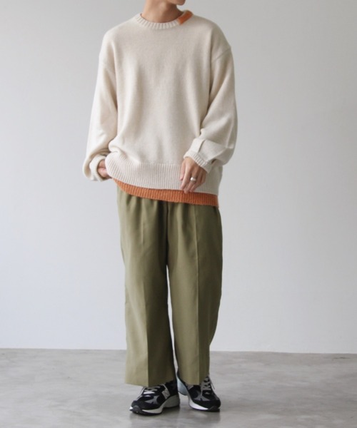 SENSION(センション)の「center press wide slacks(スラックス・メンズ・オフホワイト/ライトカーキ/ターコイズブルー・S/M/L)」の14枚目の写真