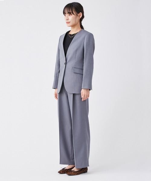 KASHIYAMA（カシヤマ）の「＜ウォッシャブル＞ウールライクポーリーツイルノーカラーロングジャケット（ノーカラージャケット・レディース・ライトブルー/ブラウン/モカ/ピンクベージュ/グレー・マルチサイズ）」の12枚目の写真