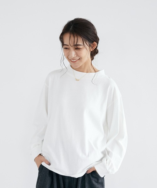 CRAFT STANDARD BOUTIQUE（クラフトスタンダードブティック）の「モックネックプルオーバー　＊（Tシャツ/カットソー・レディース・ライトグレー/ブラック/ベージュ/オフホワイト/ブルー/グリーン/モカ/テラコッタ・FREE）」の2枚目の写真