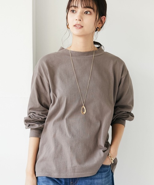 CRAFT STANDARD BOUTIQUE（クラフトスタンダードブティック）の「モックネックプルオーバー　＊（Tシャツ/カットソー・レディース・ライトグレー/ブラック/ベージュ/オフホワイト/ブルー/グリーン/モカ/テラコッタ・FREE）」の5枚目の写真