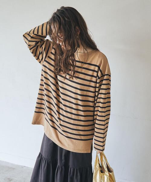 coen（コーエン）の「パネルボーダーロングスリーブTシャツ（Tシャツ/カットソー・レディース・パープル/ブラック/ベージュ/ロイヤルブルー・L/M）」の3枚目の写真