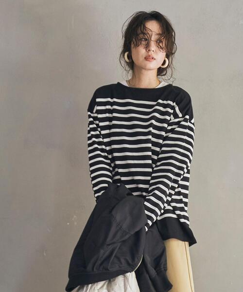 coen（コーエン）の「パネルボーダーロングスリーブTシャツ（Tシャツ/カットソー・レディース・パープル/ブラック/ベージュ/ロイヤルブルー・L/M）」の14枚目の写真