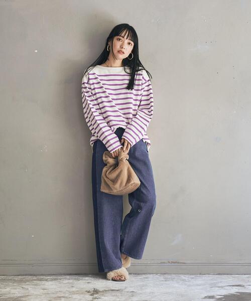 coen（コーエン）の「パネルボーダーロングスリーブTシャツ（Tシャツ/カットソー・レディース・パープル/ブラック/ベージュ/ロイヤルブルー・L/M）」の9枚目の写真