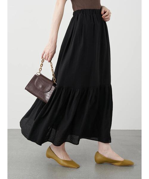 earth music&ecology（アースミュージックアンドエコロジー）の「切り替えギャザースカート ＊（スカート・レディース・ブラック/ベージュ/イエロー/パープル・FREE）」の5枚目の写真