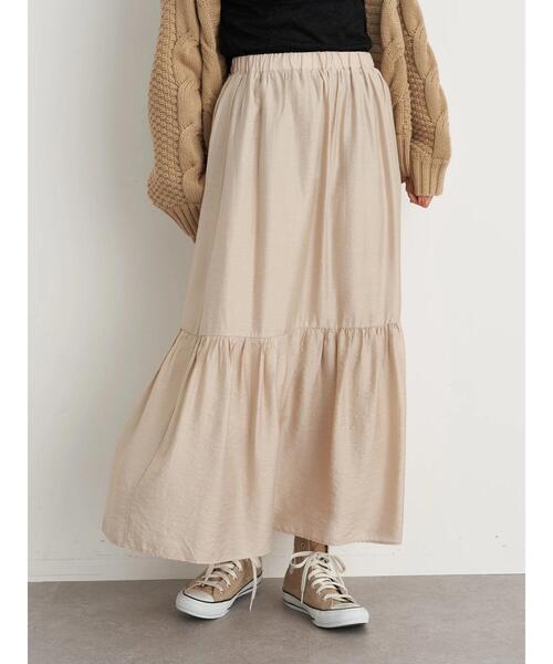 earth music&ecology（アースミュージックアンドエコロジー）の「切り替えギャザースカート ＊（スカート・レディース・ブラック/ベージュ/イエロー/パープル・FREE）」の6枚目の写真