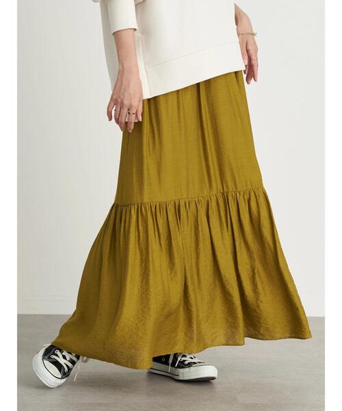 earth music&ecology（アースミュージックアンドエコロジー）の「切り替えギャザースカート ＊（スカート・レディース・ブラック/ベージュ/イエロー/パープル・FREE）」の7枚目の写真