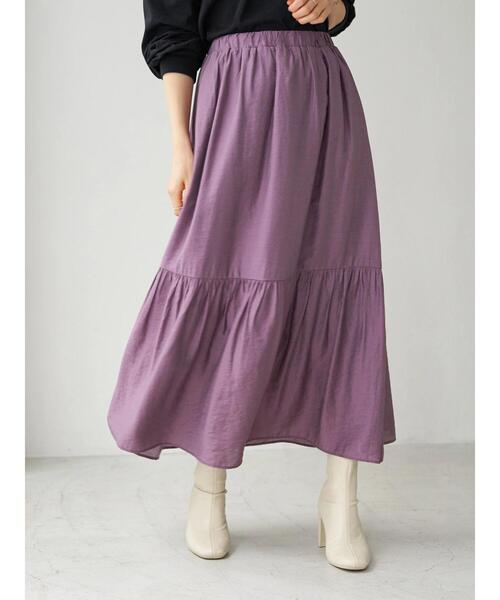 earth music&ecology（アースミュージックアンドエコロジー）の「切り替えギャザースカート ＊（スカート・レディース・ブラック/ベージュ/イエロー/パープル・FREE）」の8枚目の写真