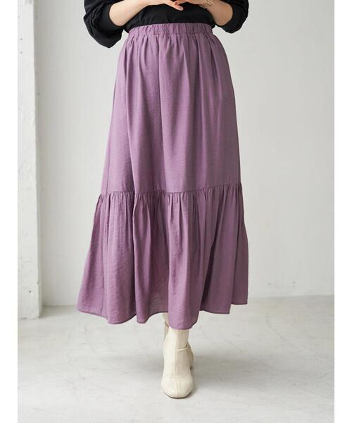 earth music&ecology（アースミュージックアンドエコロジー）の「切り替えギャザースカート ＊（スカート・レディース・ブラック/ベージュ/イエロー/パープル・FREE）」の11枚目の写真