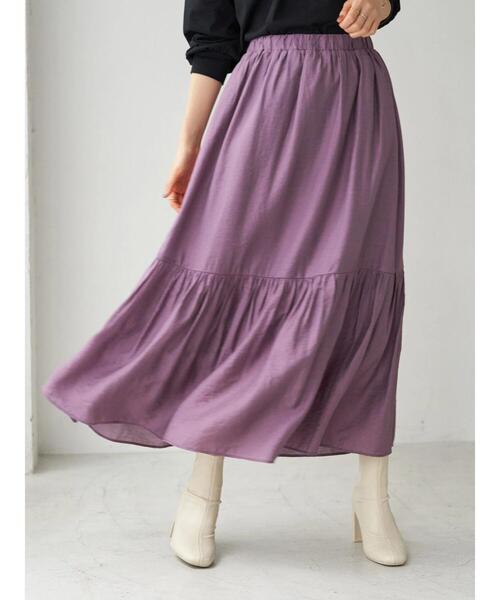 earth music&ecology（アースミュージックアンドエコロジー）の「切り替えギャザースカート ＊（スカート・レディース・ブラック/ベージュ/イエロー/パープル・FREE）」の12枚目の写真