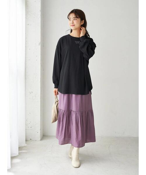 earth music&ecology（アースミュージックアンドエコロジー）の「切り替えギャザースカート ＊（スカート・レディース・ブラック/ベージュ/イエロー/パープル・FREE）」の13枚目の写真