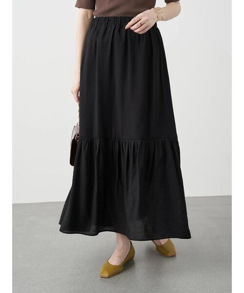 earth music&ecology（アースミュージックアンドエコロジー）の「切り替えギャザースカート ＊（スカート・レディース・ブラック/ベージュ/イエロー/パープル・FREE）」の16枚目の写真