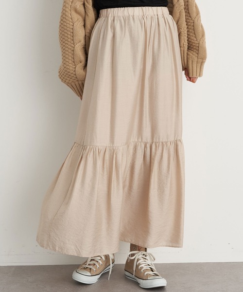 earth music&ecology（アースミュージックアンドエコロジー）の「切り替えギャザースカート ＊（スカート・レディース・ブラック/ベージュ/イエロー/パープル・FREE）」の3枚目の写真