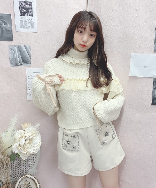 Swankiss(スワンキス)の「WS cable tulle knit(ニット/セーター・レディース・オフホワイト/グレー/ブラック・FREE)」の2枚目の写真