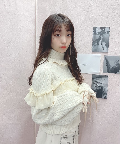Swankiss(スワンキス)の「WS cable tulle knit(ニット/セーター・レディース・オフホワイト/グレー/ブラック・FREE)」の4枚目の写真