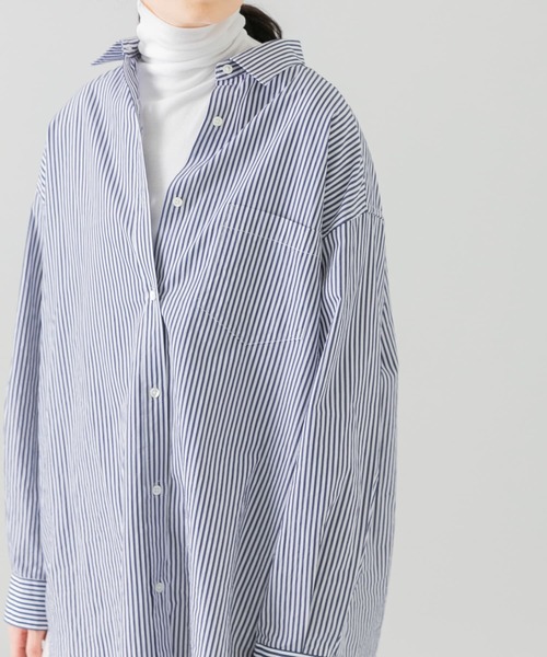 かぐれ(カグレ)の「レギュラーワイドシャツ(Tシャツ/カットソー・レディース・オフホワイト/ストライプ・FREE)」の9枚目の写真