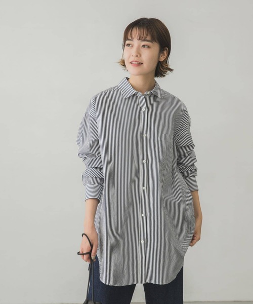 かぐれ(カグレ)の「レギュラーワイドシャツ(Tシャツ/カットソー・レディース・オフホワイト/ストライプ・FREE)」の5枚目の写真