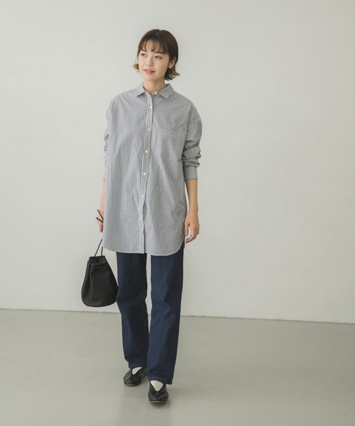 かぐれ(カグレ)の「レギュラーワイドシャツ(Tシャツ/カットソー・レディース・オフホワイト/ストライプ・FREE)」の4枚目の写真