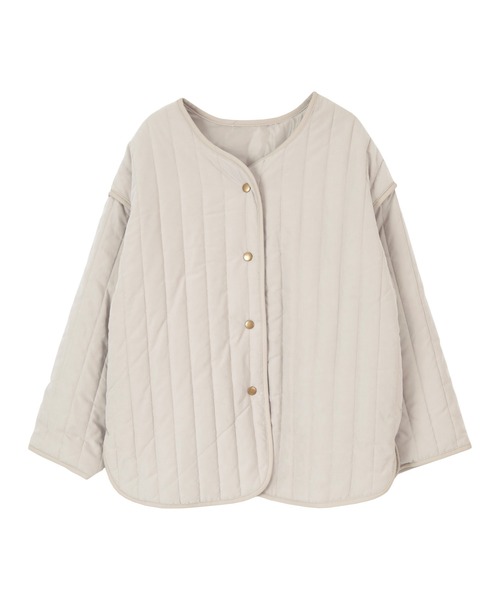 titivate（ティティベイト）の「ﾗｲﾝｷﾙﾄﾉｰｶﾗｰｼﾞｬｹｯﾄ（ノーカラージャケット・レディース・ブラック/アイボリー/ブラウン系その他/グレイッシュベージュ・FREE）」の4枚目の写真