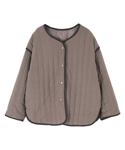 titivate（ティティベイト）の「ﾗｲﾝｷﾙﾄﾉｰｶﾗｰｼﾞｬｹｯﾄ（ノーカラージャケット・レディース・ブラック/アイボリー/ブラウン系その他/グレイッシュベージュ・FREE）」の7枚目の写真