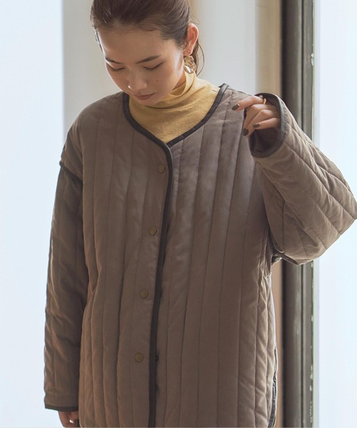 titivate（ティティベイト）の「ﾗｲﾝｷﾙﾄﾉｰｶﾗｰｼﾞｬｹｯﾄ（ノーカラージャケット・レディース・ブラック/アイボリー/ブラウン系その他/グレイッシュベージュ・FREE）」の22枚目の写真